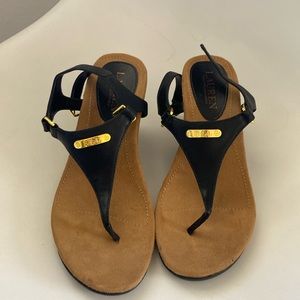 Black Ralph Lauren t-strap wedge sandal 6.5